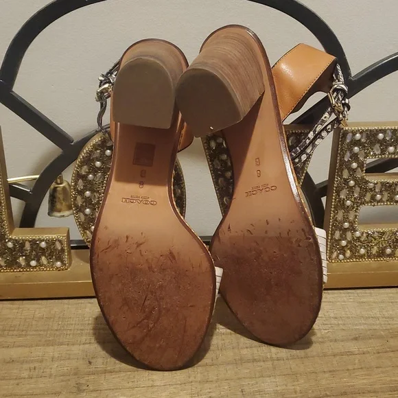COACH Pexton White Tan Brown Block Heel Ankle Strap Sandals Women's Sz 8, Boho - Picture 9 of 12